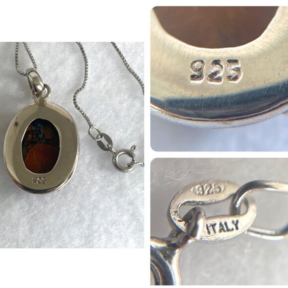 Sterling Silver 925 Oval Bezel Set Brecciated Jasper Pendant Necklace 18.5" - Picture 9 of 16